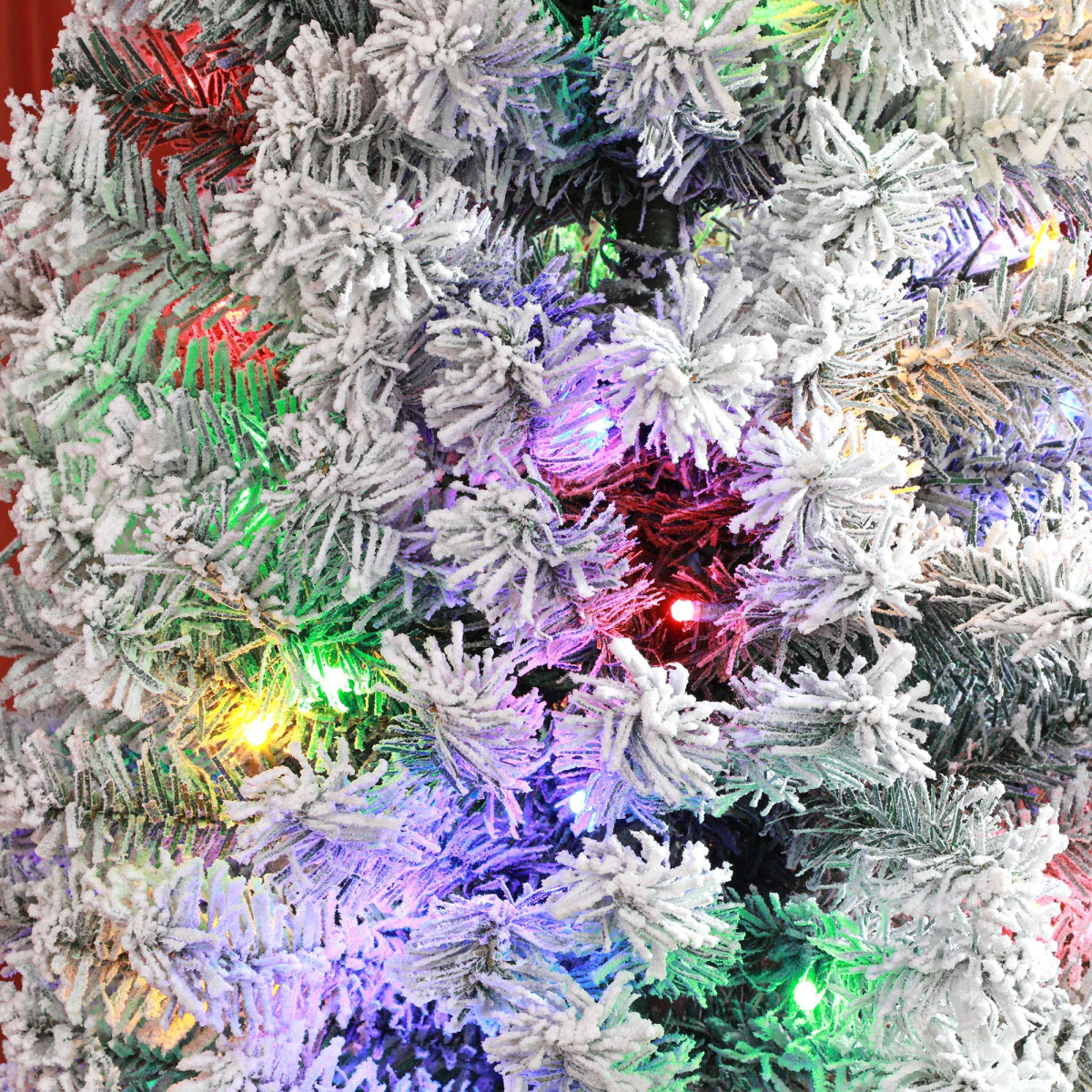7' Artificial Christmas Tree with Flocked Tips, LED Lights, Decoration