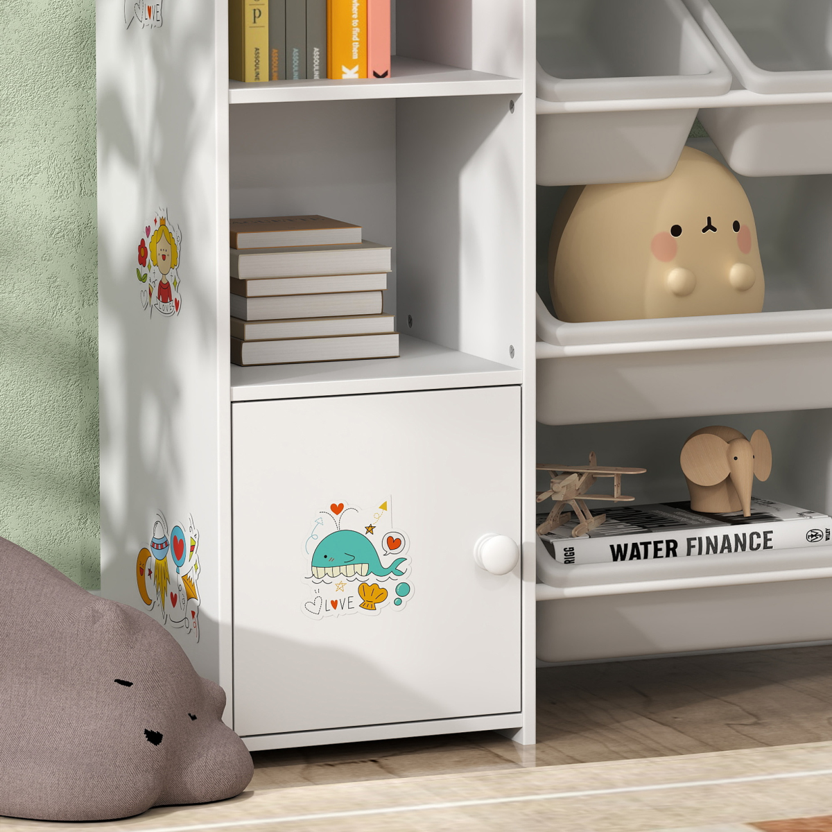 AIYAPLAY Kids Toy Storage Organizer with 8 Removable Bins - White