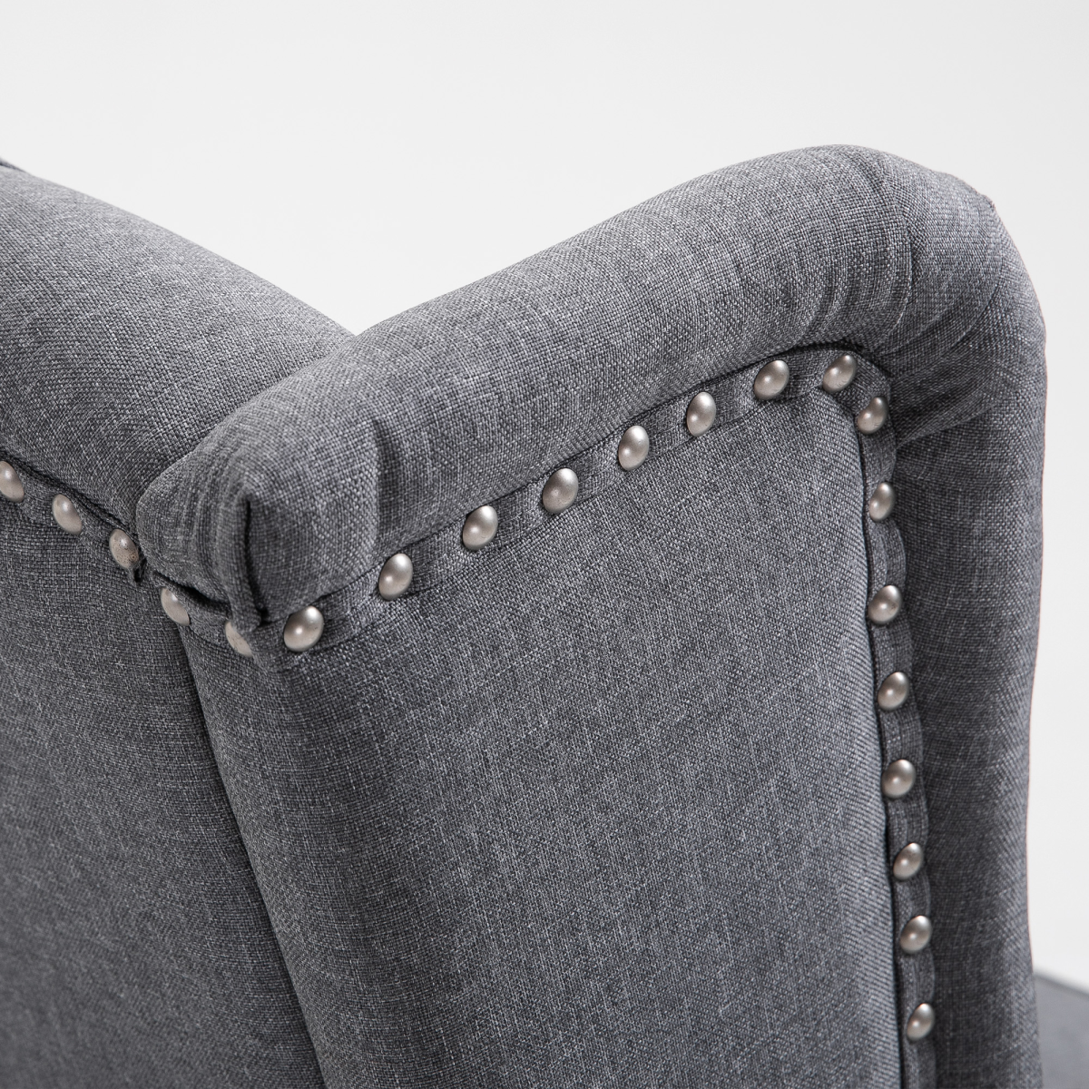 Manual Recliner Armchair with Footrest - Light Grey Fabric, Tufted Back