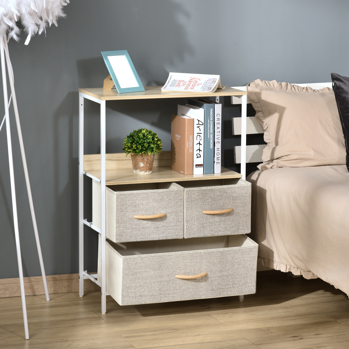 Elegant 3-Drawer Fabric Storage Unit with Shelves - Stylish Home Organizer