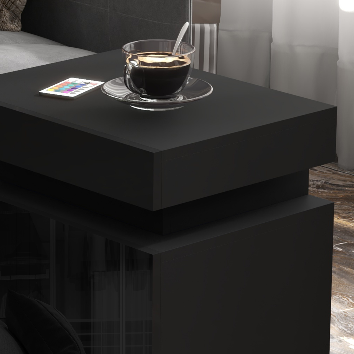 Illuminate Your Space: LED Bedside Table with 2 Drawers in Black