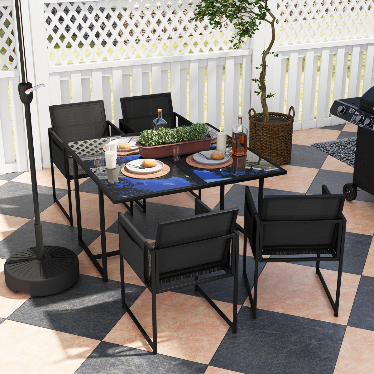 4-Seater Outdoor Dining Set with Adjustable Backrests for Garden