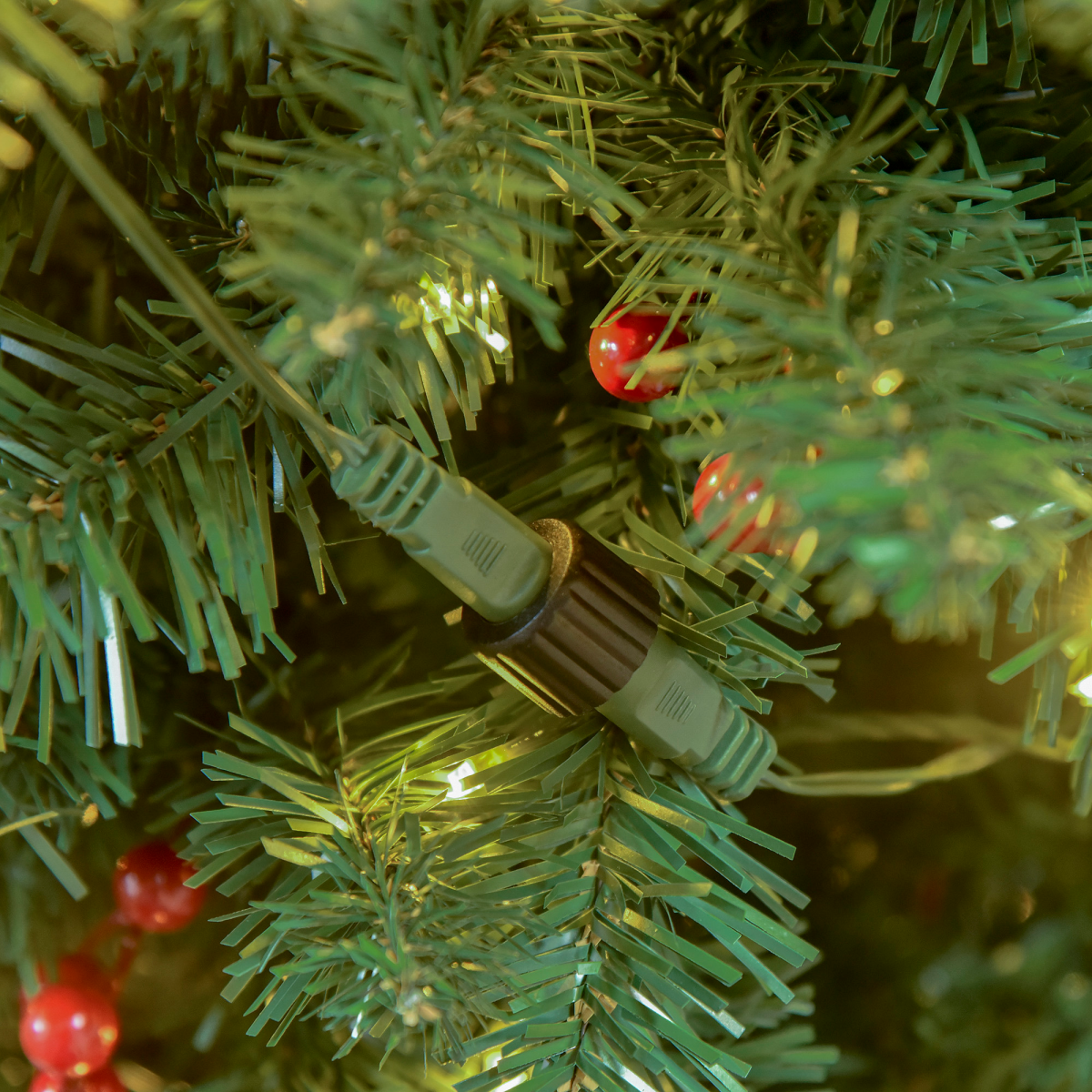 7ft Prelit Pencil Christmas Tree with Warm White LEDs, Green & Red Berry