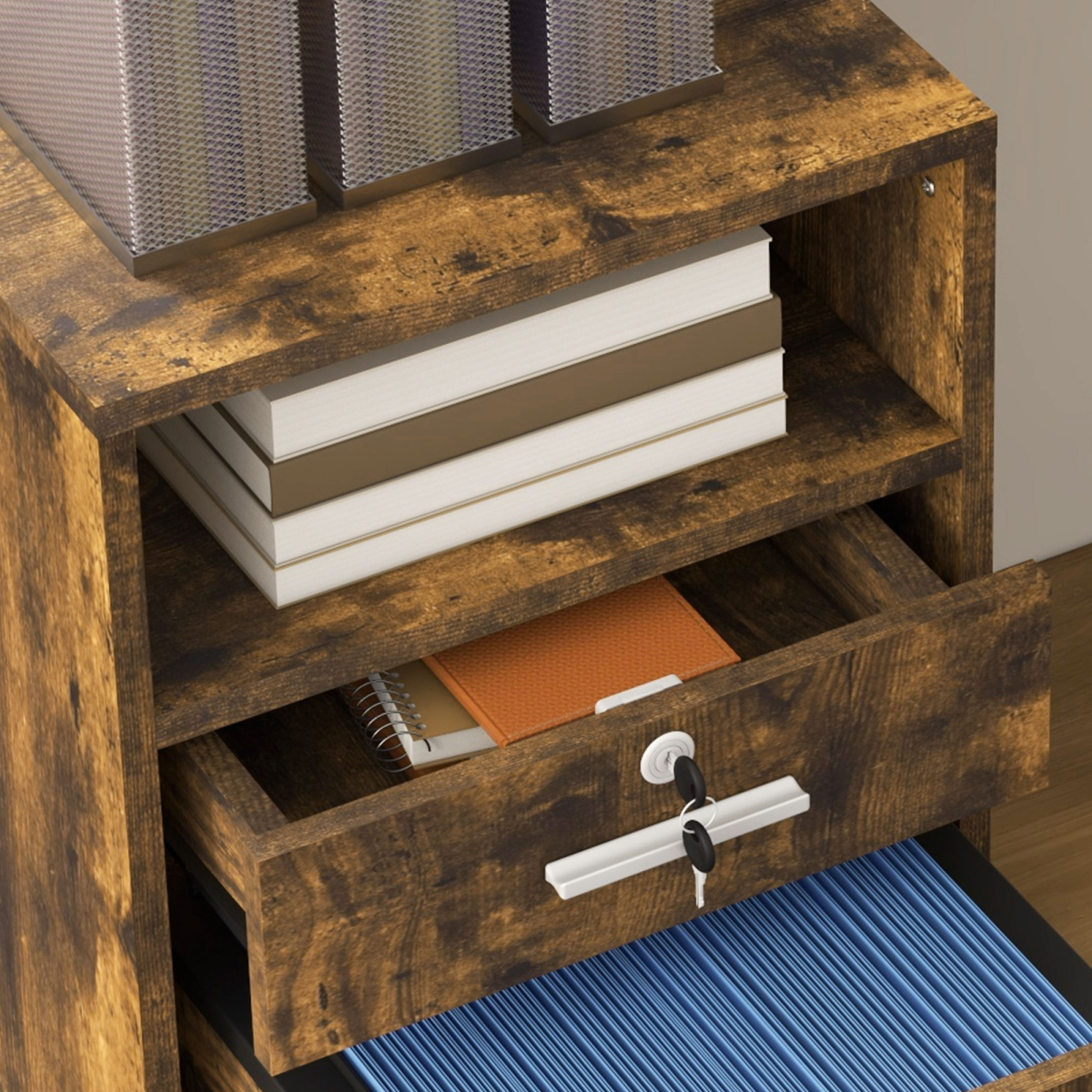 Vinsetto Rustic Brown Mobile File Cabinet: Lockable, 5 Wheels & Stylish Storage