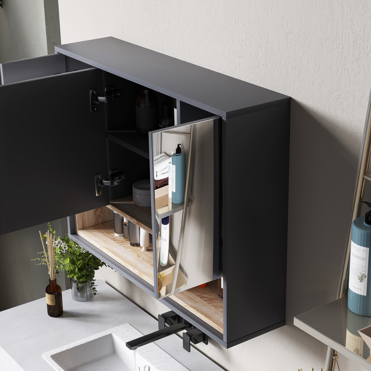 Elegant Wall-Mounted Bathroom Cabinet with Mirror & Smart Storage Solutions