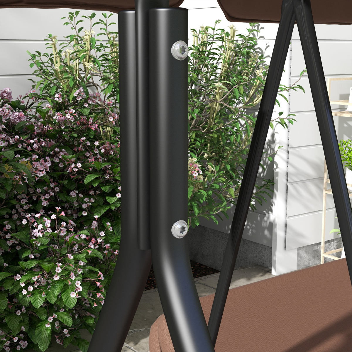 3-Person Porch Swing with Adjustable Canopy - Brown