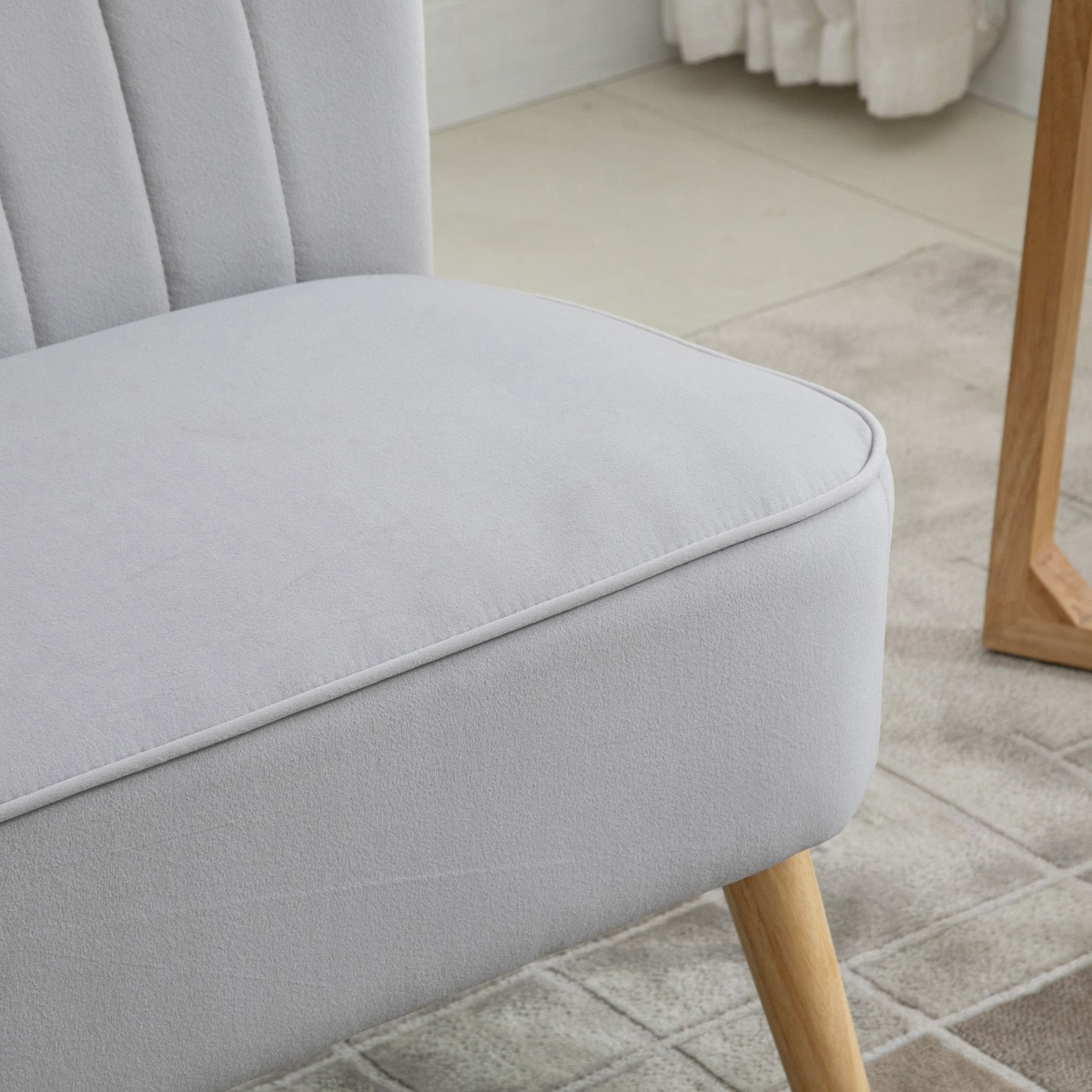 Velvet Double-Seat Loveseat Sofa with Wooden Legs - Grey