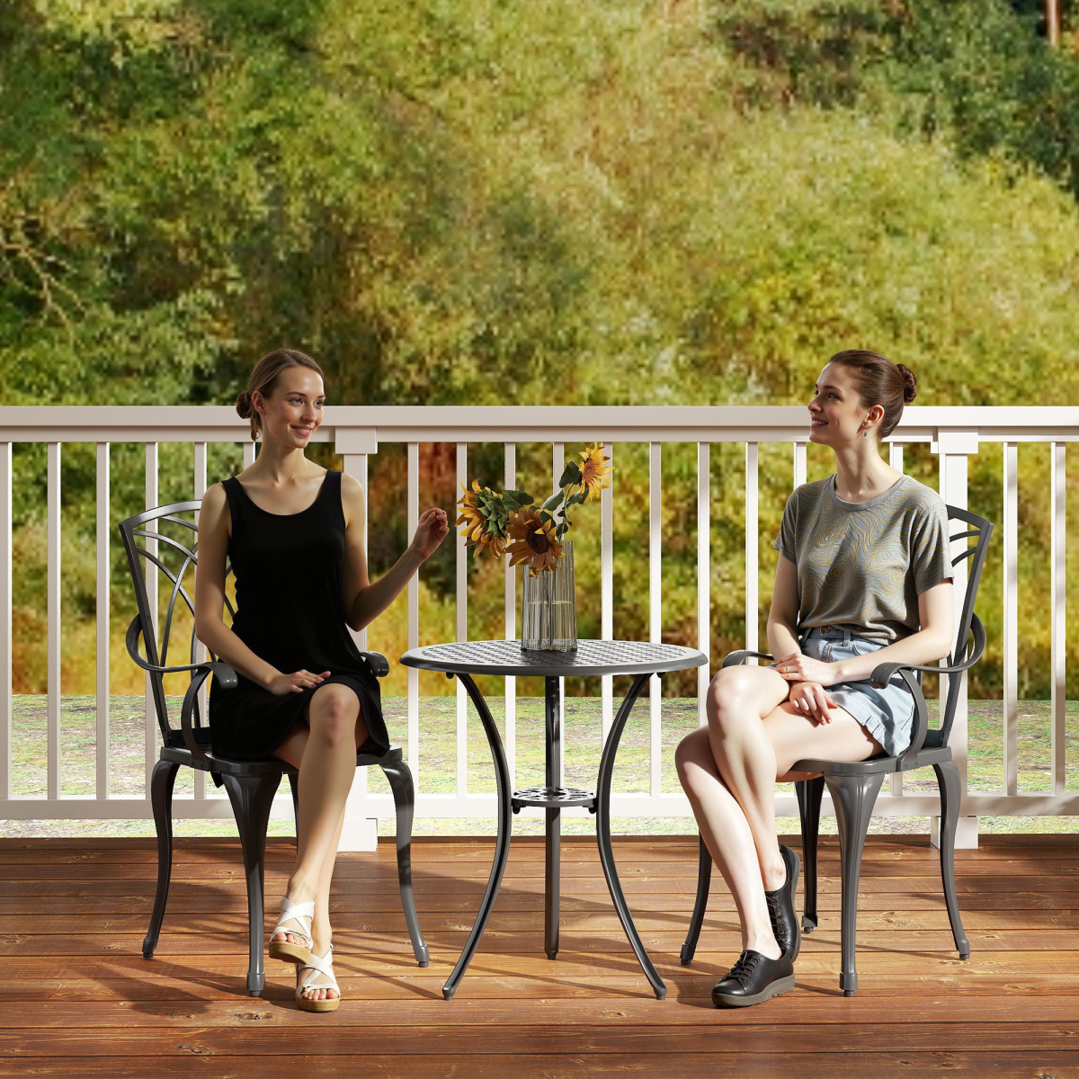 Cast Aluminium 2-Seater Outdoor Table & Chair Set - Brown