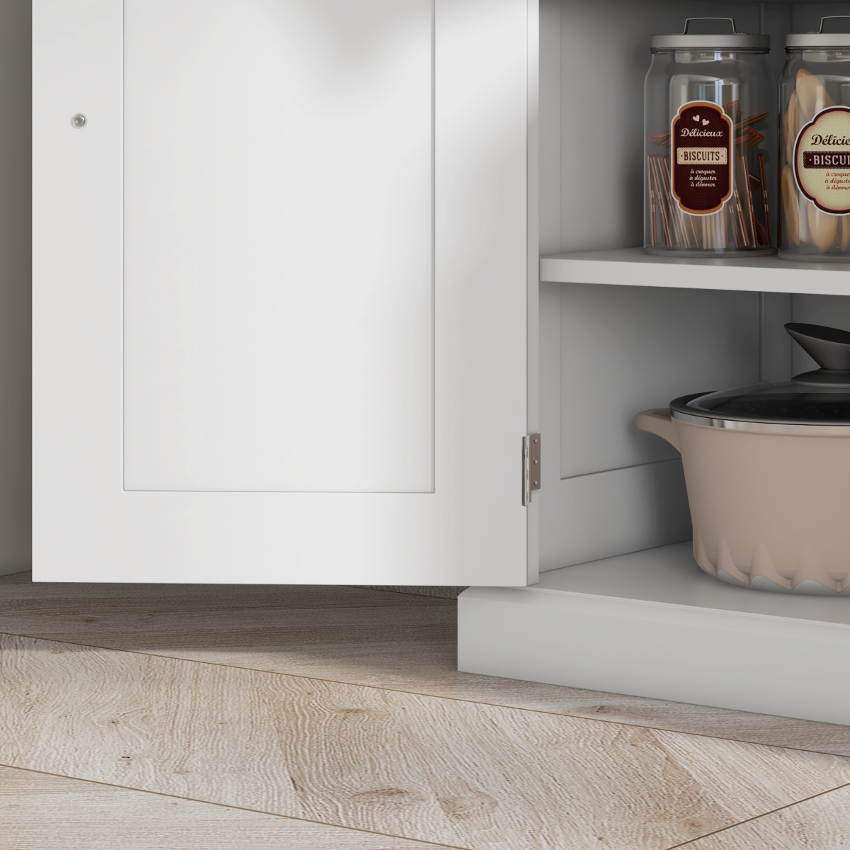 Chic Freestanding Kitchen Storage Cabinet with Adjustable Shelves & Drawers