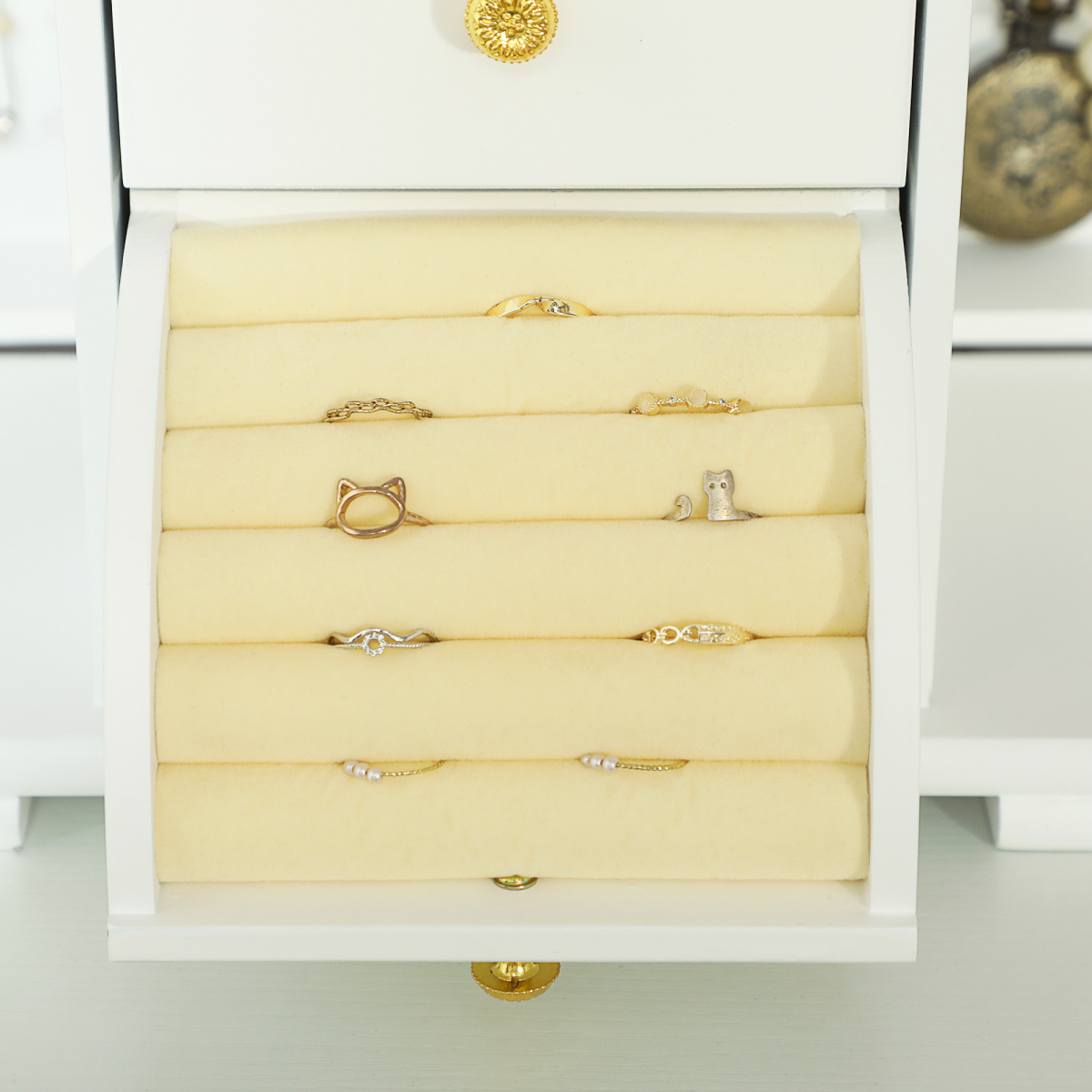 Elegant 4-Tier Jewellery Box with Mirror & Dual Drawers - White Beauty