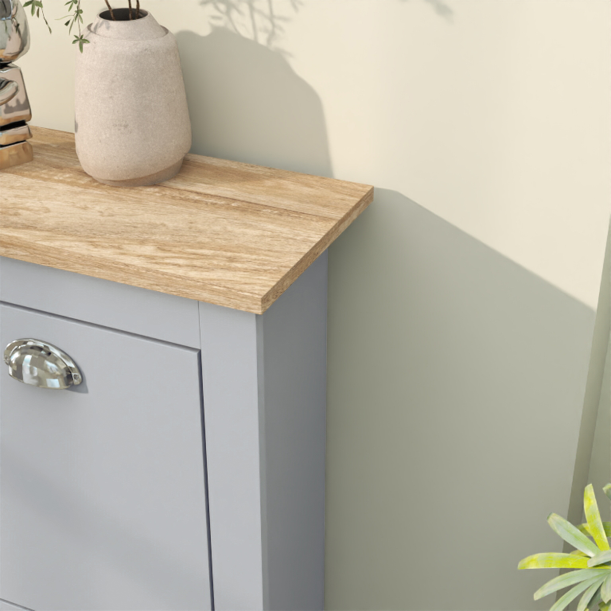 Stylish 2-Drawer Shoe Cabinet with Flip Doors - Space-Saving Grey Design