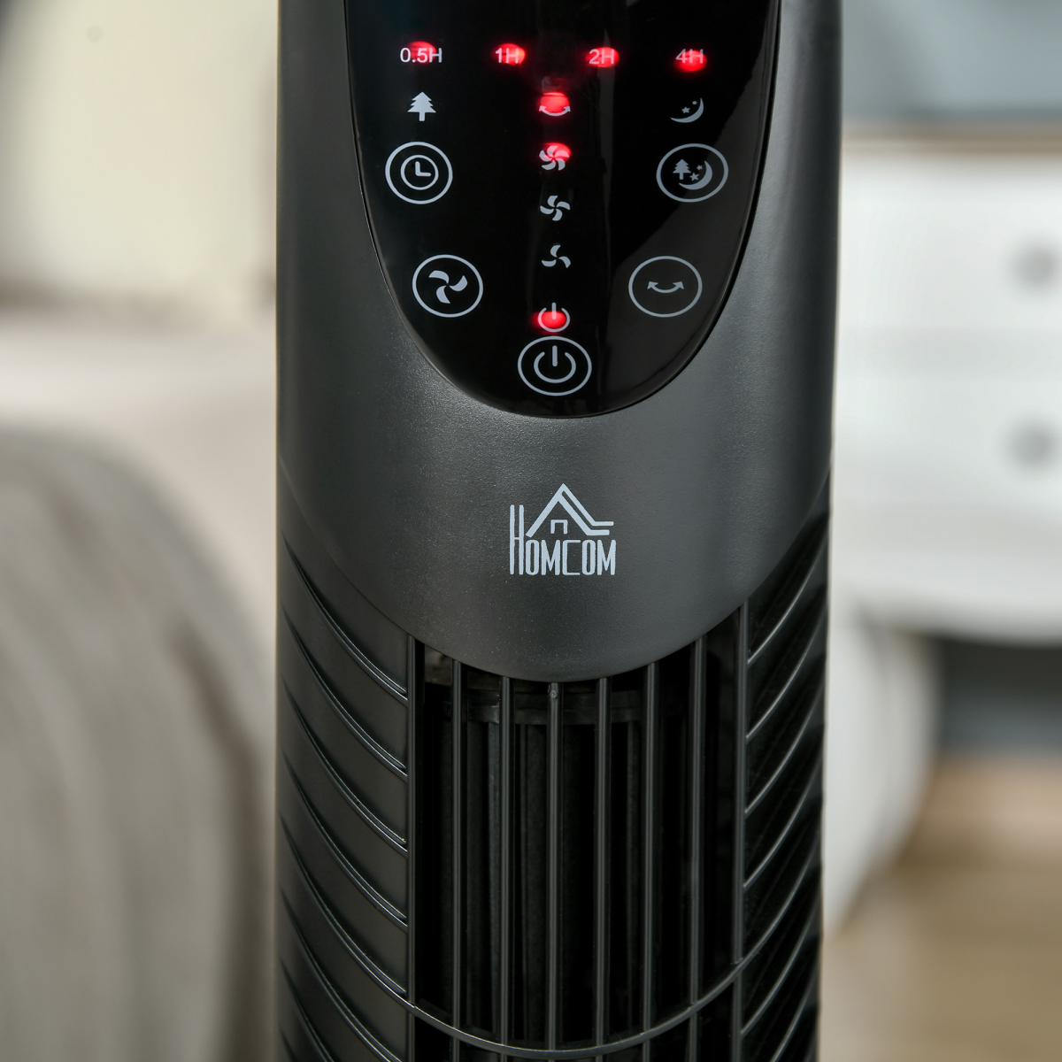 40W Wind Speed Adjustable ABS Quiet Oscillating Tower Fan w/ Remote Black