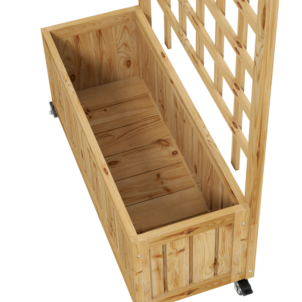 Wooden Trellis Planter on Wheels - Mobile Raised Bed with Liner