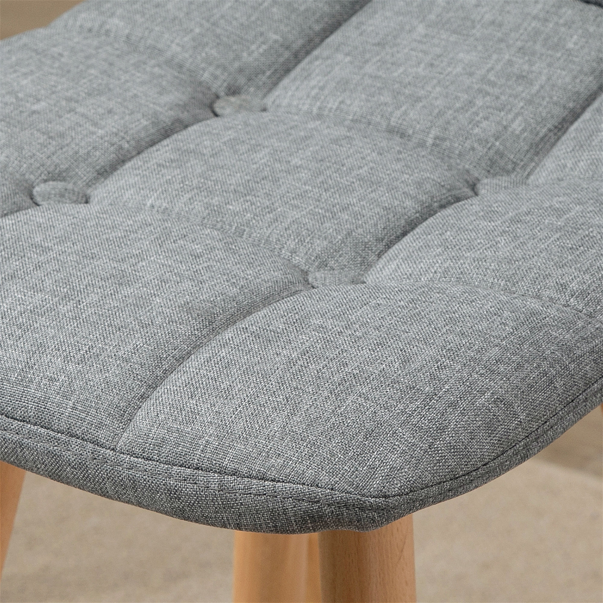 Grey Bar Stool Set of 2: Armless, Button-Tufted, Counter Height