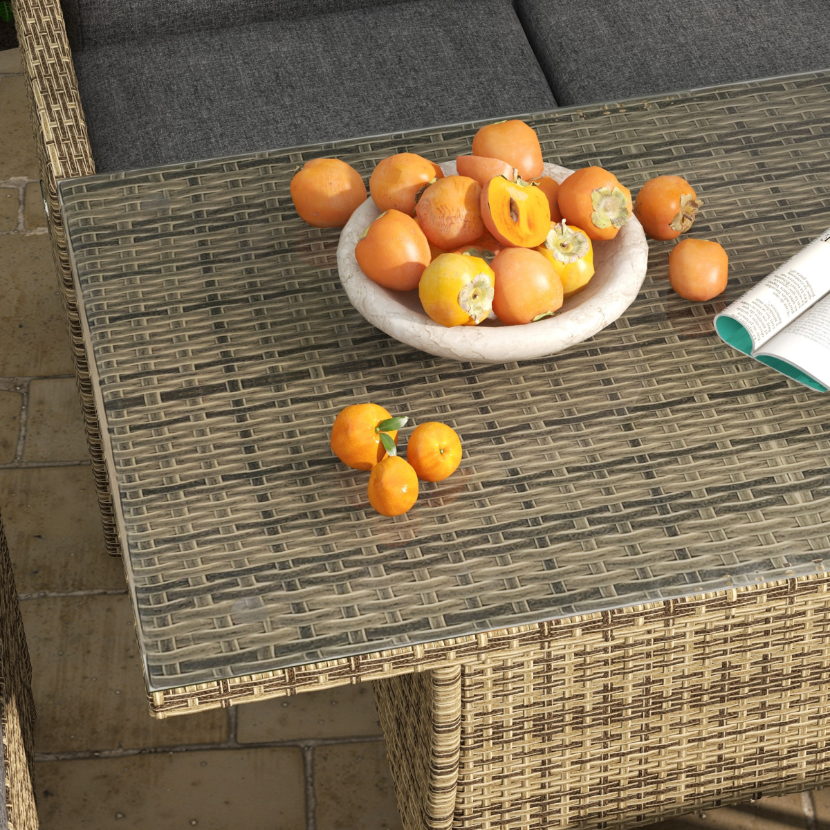 6-Piece Rattan Outdoor Table & Chairs Set with Cushions, Grey