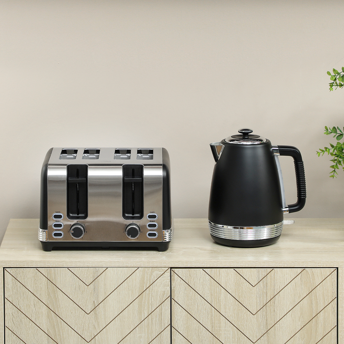 1.7L Quick Boil Kettle & 4-Slice Toaster Set - Black Breakfast Duo!
