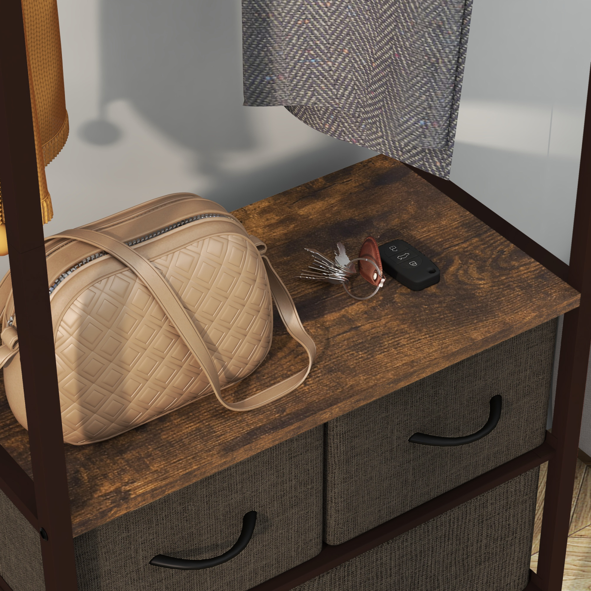 Versatile Clothes Rack with Fabric Drawers & Storage Shelves - Stylish & Functional!