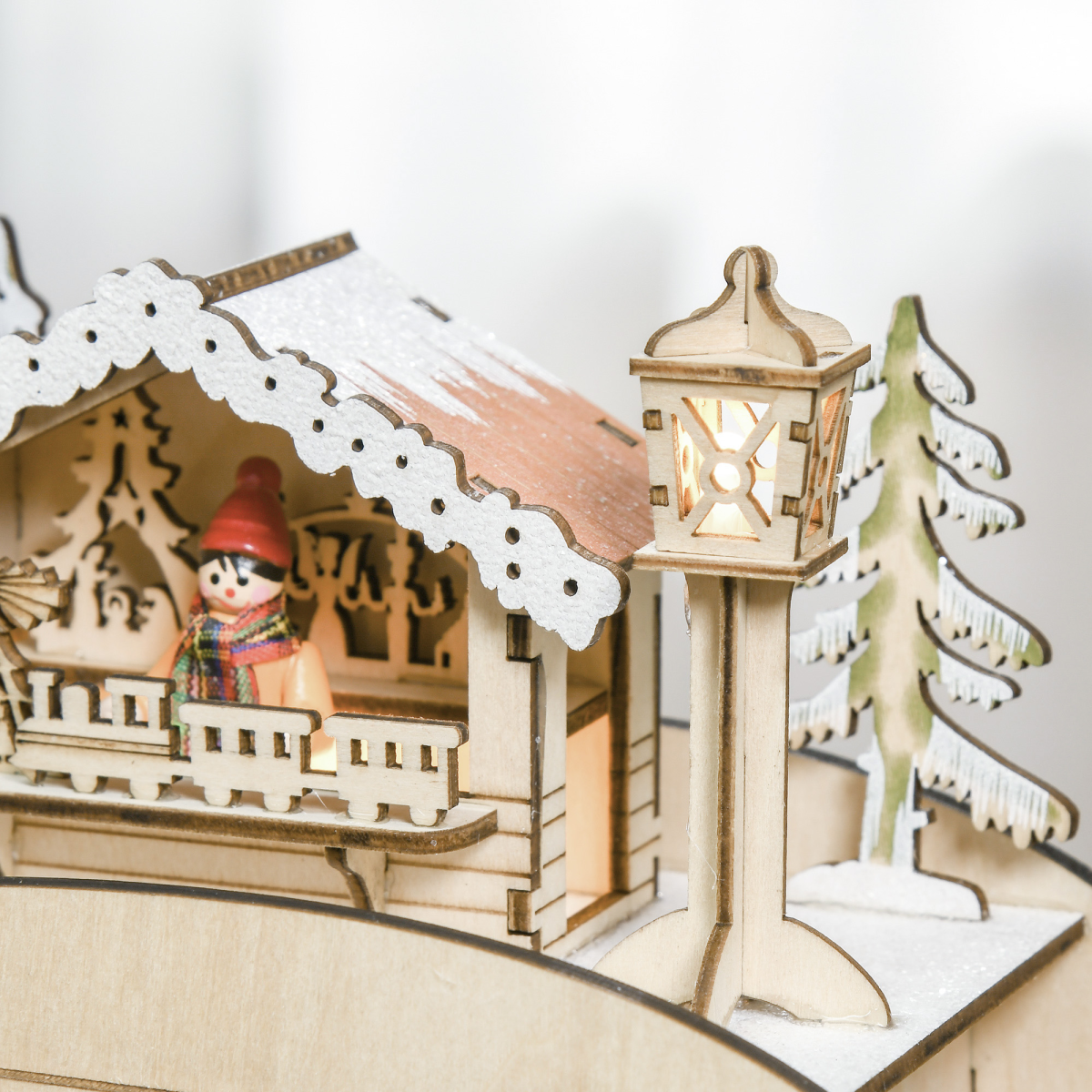 Light-Up Wooden Sleigh Advent Calendar - 24 Drawers, Natural Finish