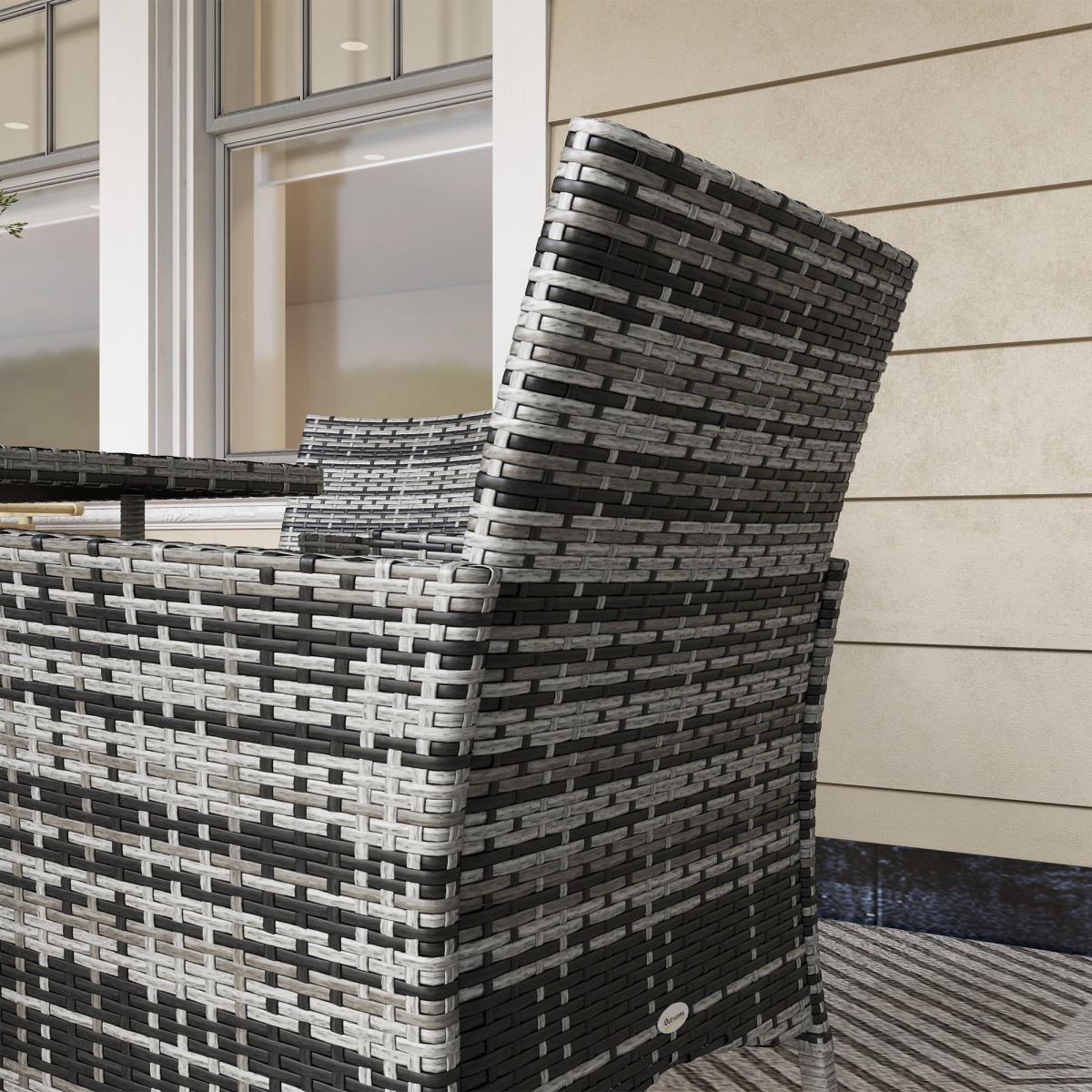 4-Piece Rattan Garden Set with Tempered Glass Table - Grey