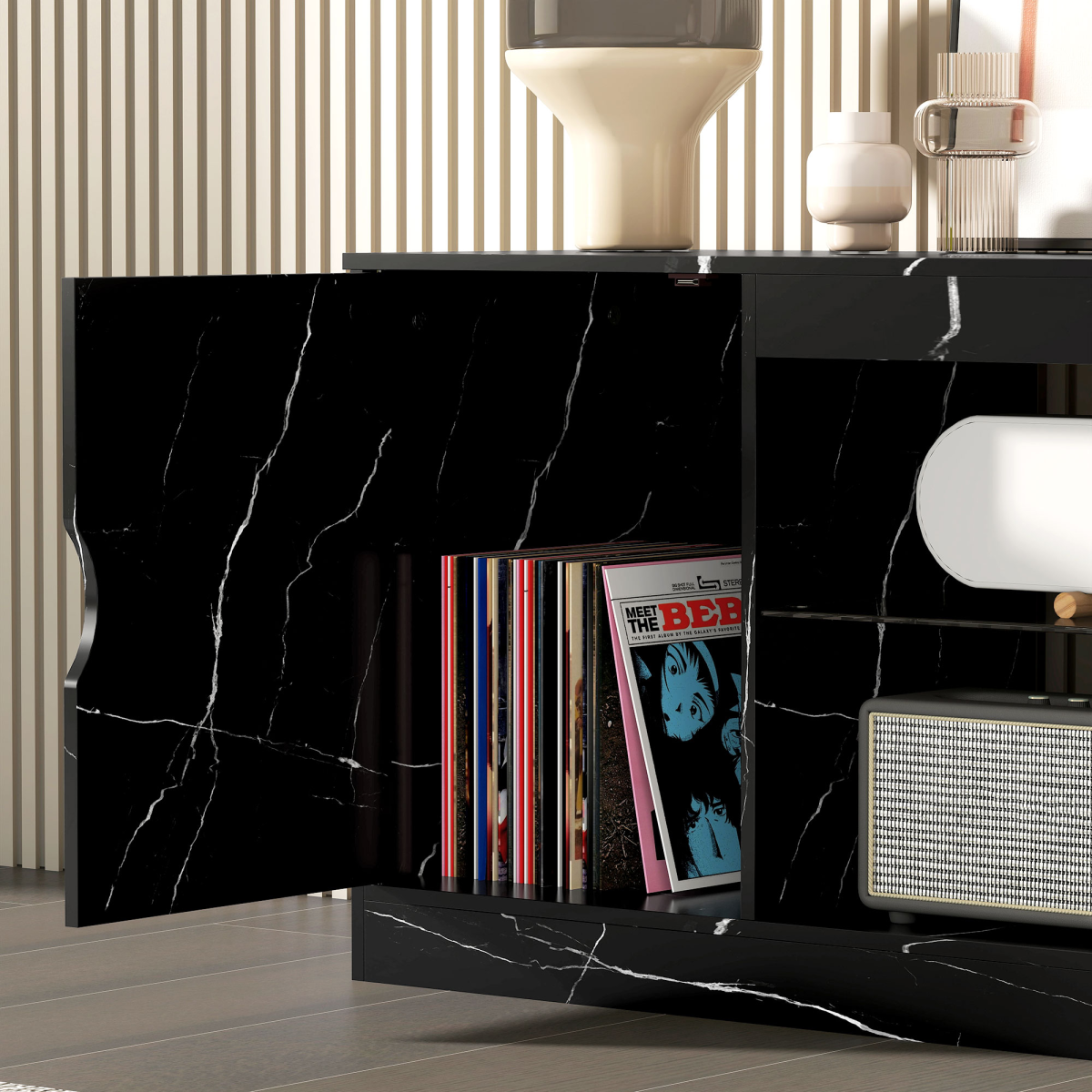 Chic Marble Effect TV Stand for 55" TVs - Stylish & Functional Design
