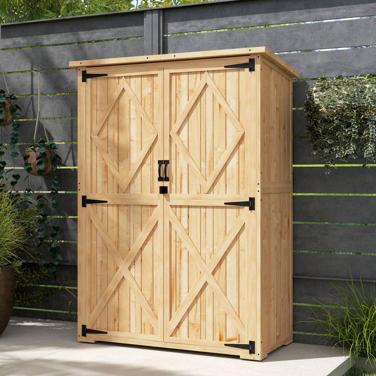 Wood Tool Cabinet with Double Doors - Natural Finish