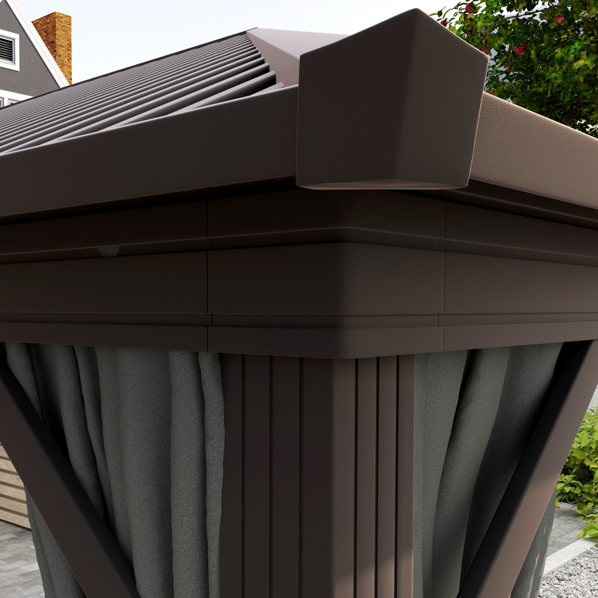 3.6x3m Metal Gazebo with Hardtop & Screened Curtains, Dark Grey