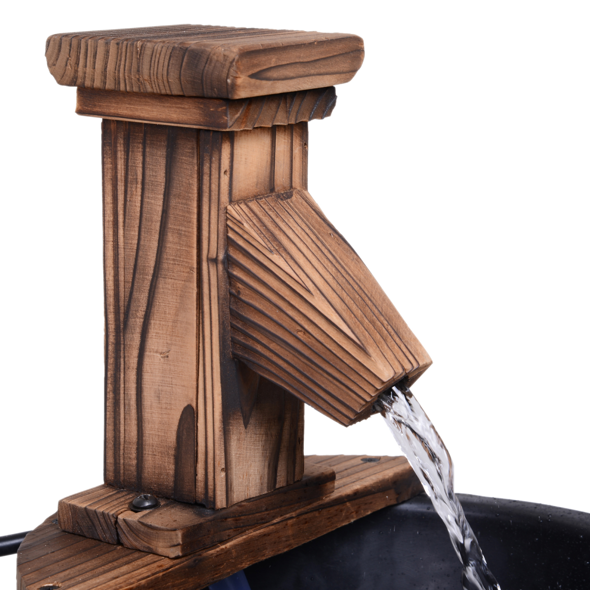 Wood Barrel Pump Water Fountain for Patio and Garden - Electric Water Feature