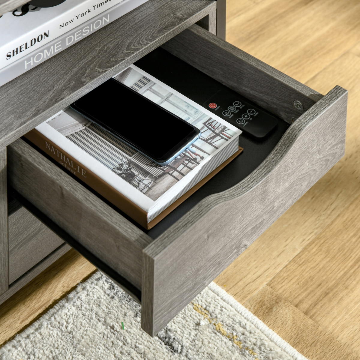 Stylish Industrial End Table with Storage - Grey Slim Design