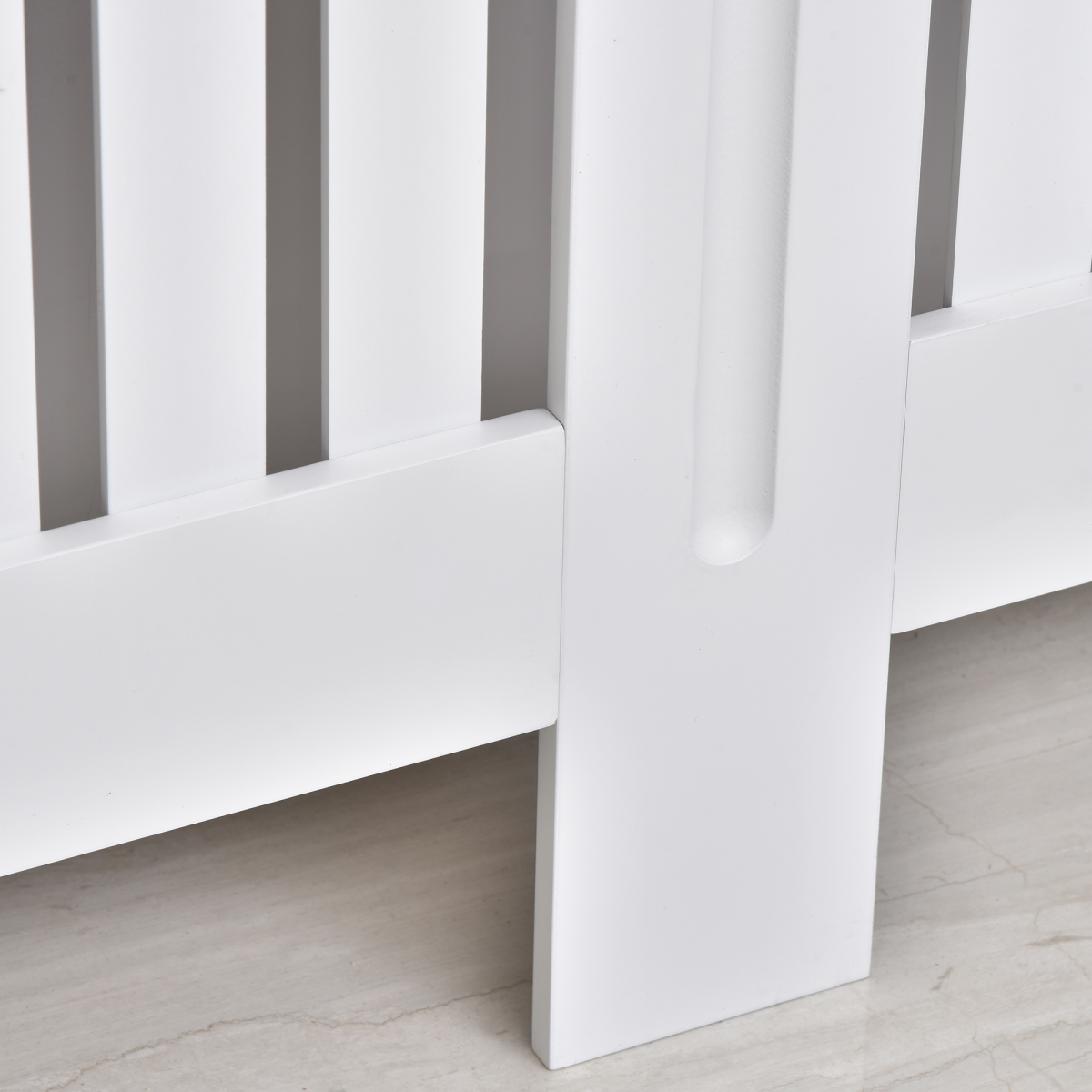 White Slatted Radiator Cover with Top Shelf, Anti-Tip MDF Cabinet 152x19x81cm