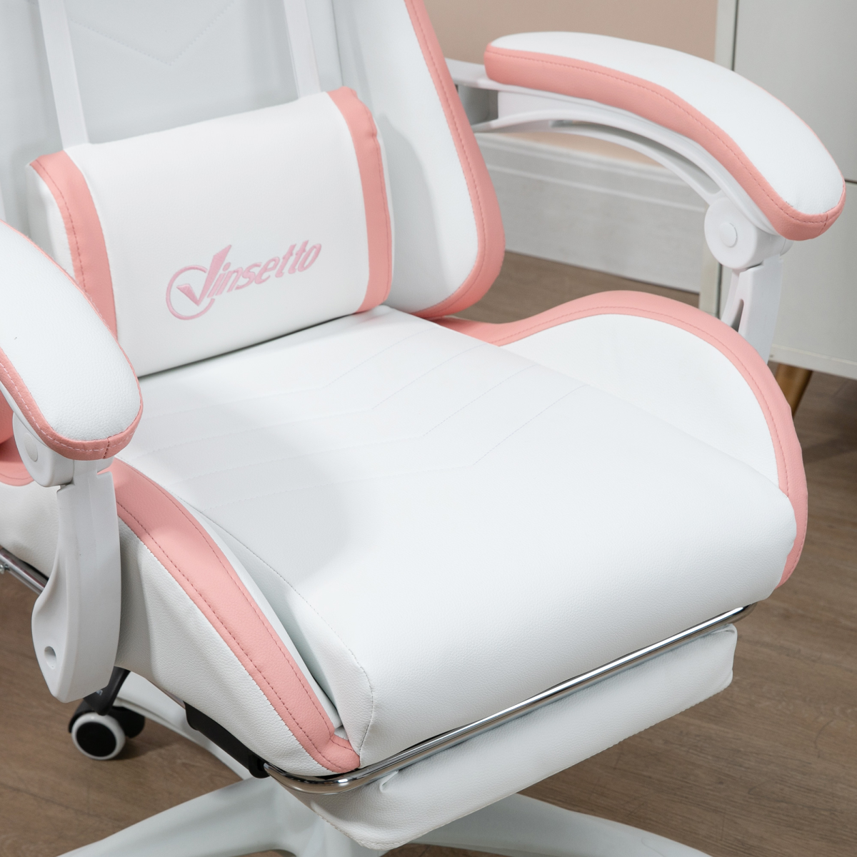 Vinsetto Pink Racing-Style Gaming Chair with Reclining Back and Footrest