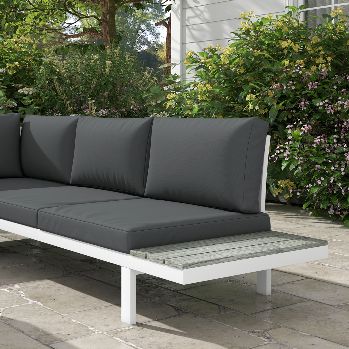 4-Piece Garden Set with Reclining Corner Sofa - White