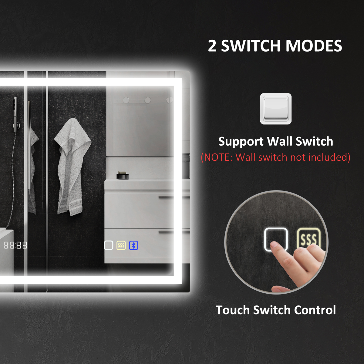Smart Bluetooth Bathroom Mirror with LED Lights & Demister Pad - HOMCOM