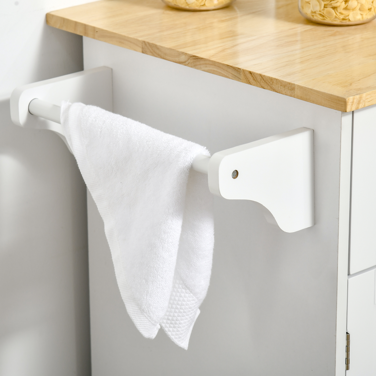 Versatile White Rolling Kitchen Cart with Adjustable Shelves & Spacious Storage
