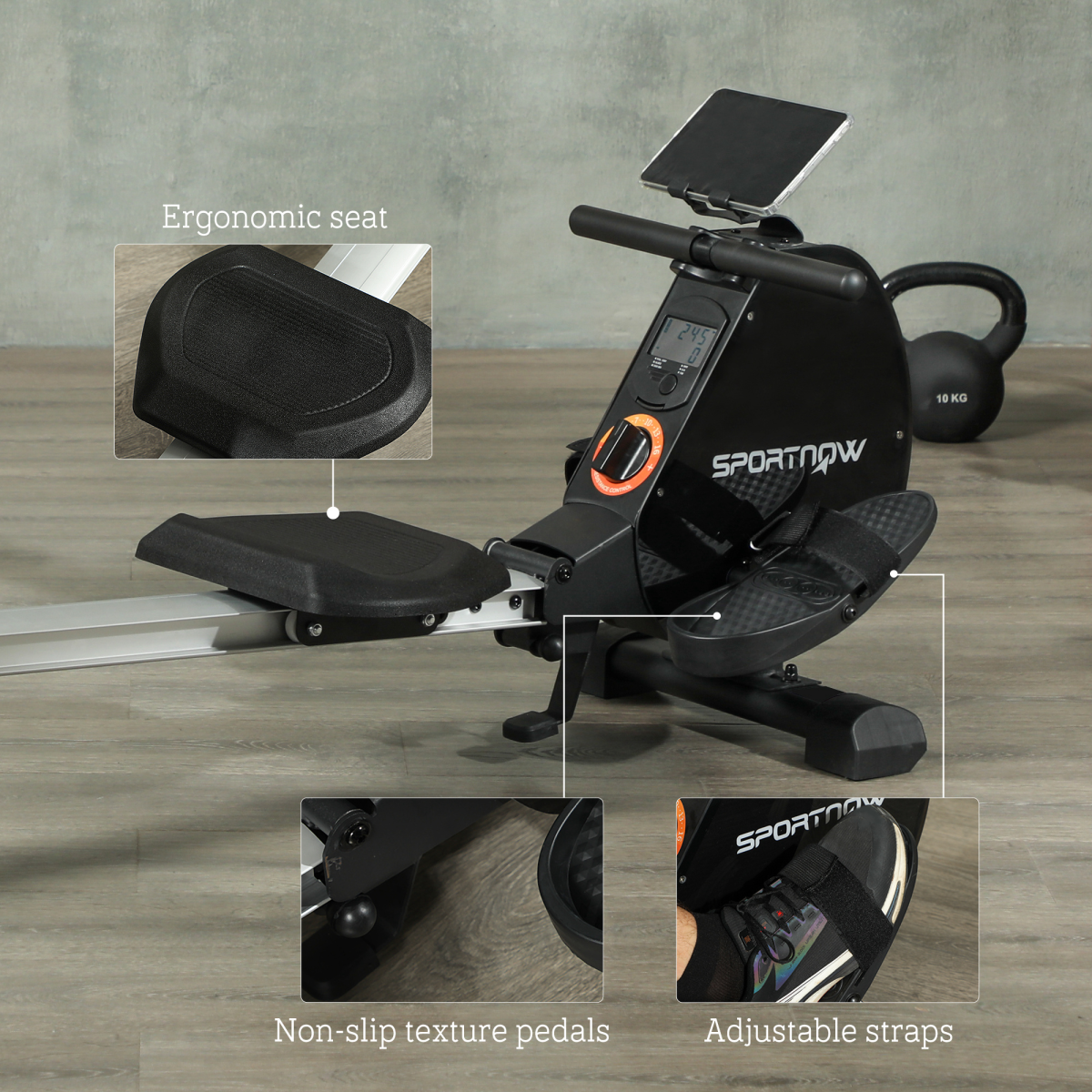 SPORTNOW Foldable Magnetic Rowing Machine - Smooth Glide & Space-Saving