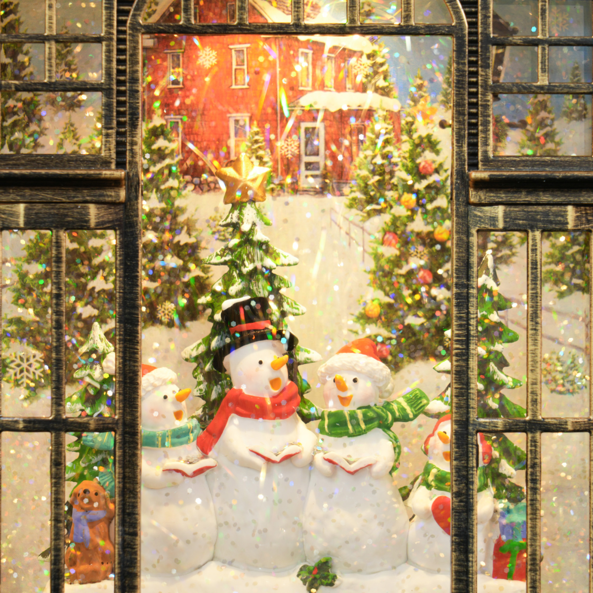 Christmas Snow Globe Lantern with Lights - Bronze Tone