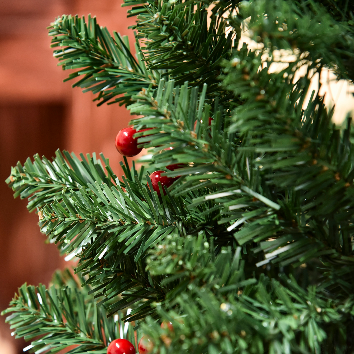 6ft Prelit Artificial Pencil Christmas Tree - Warm White LED, Red Berry Accents