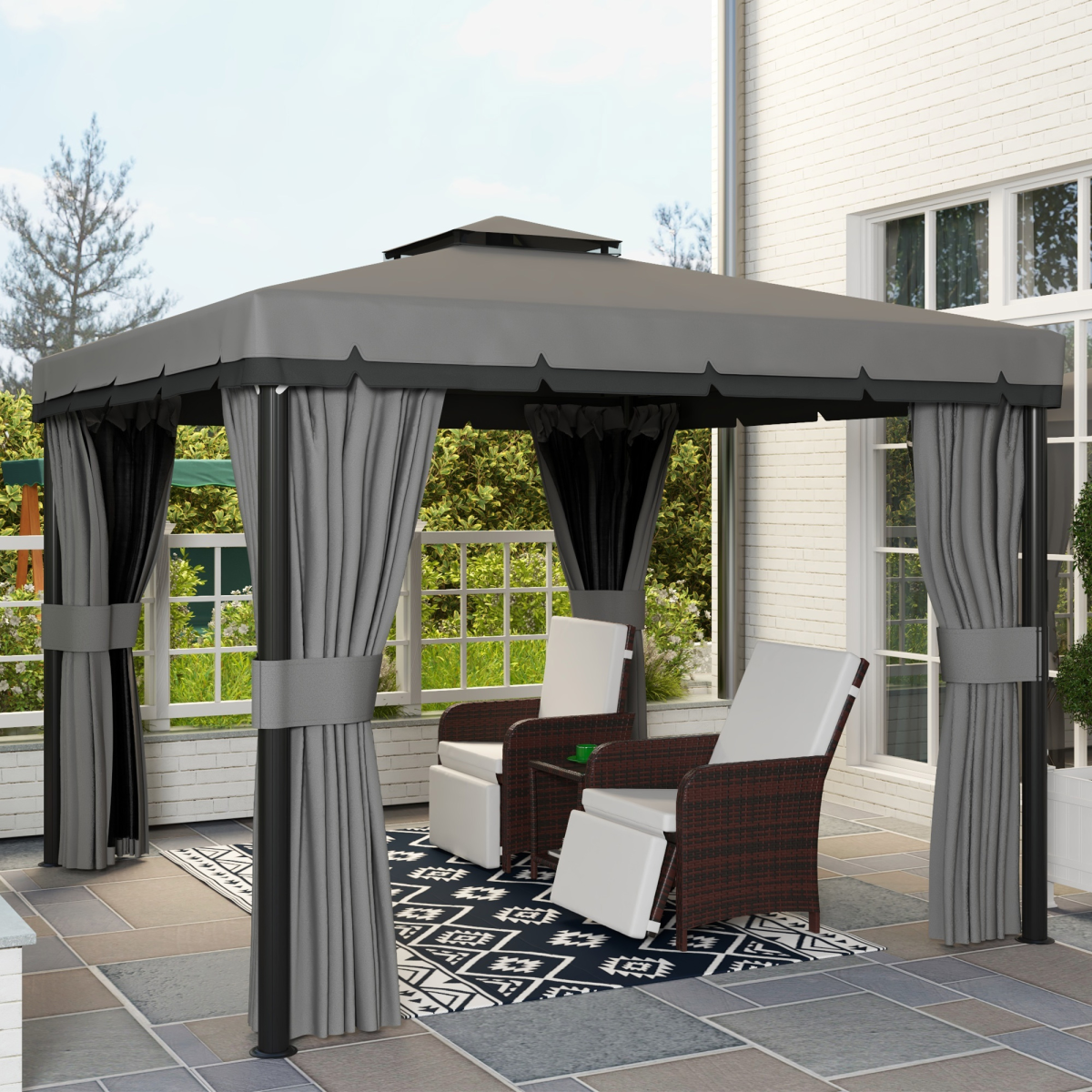 3x3m Patio Gazebo with Mosquito Netting - Light Gray