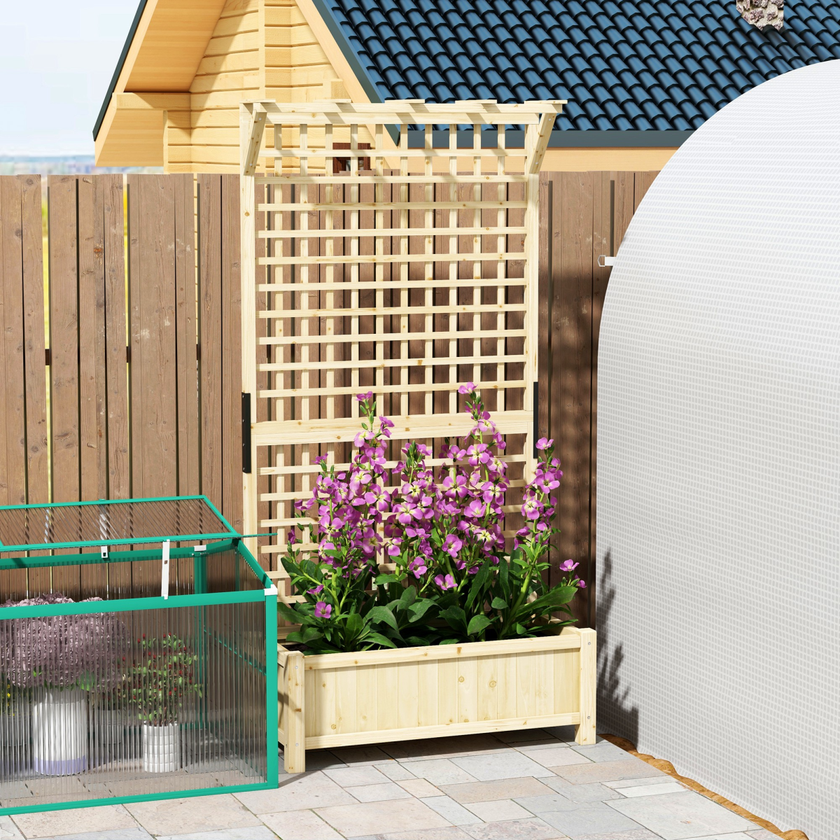 Wooden Planter with Trellis for Climbing Plants - Natural Finish