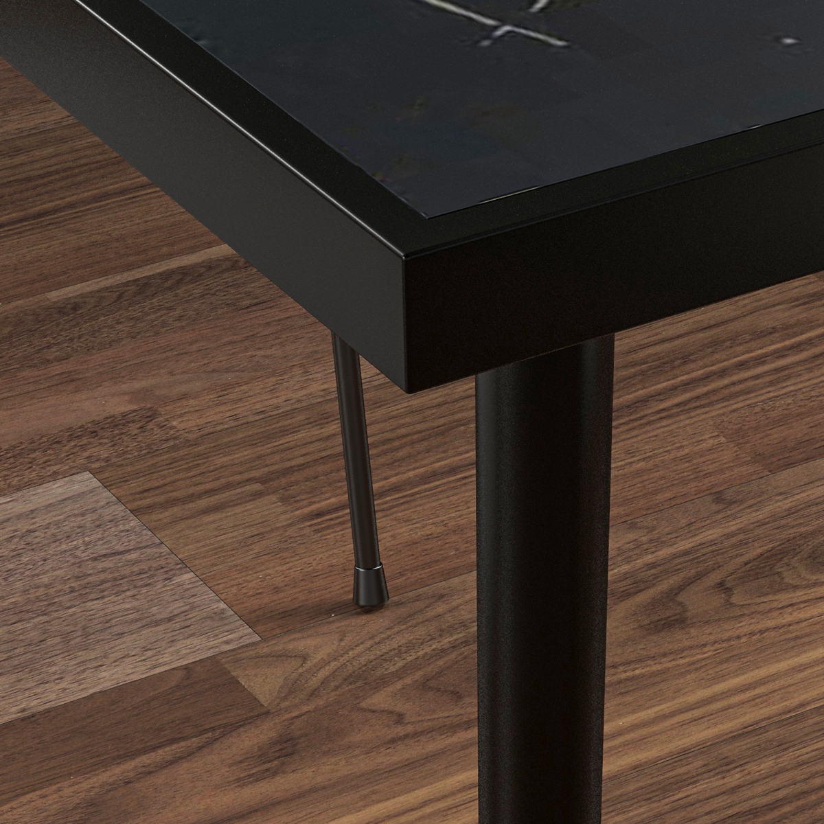 4-Person Outdoor Dining Table with Marble-Effect Tempered Glass, Black