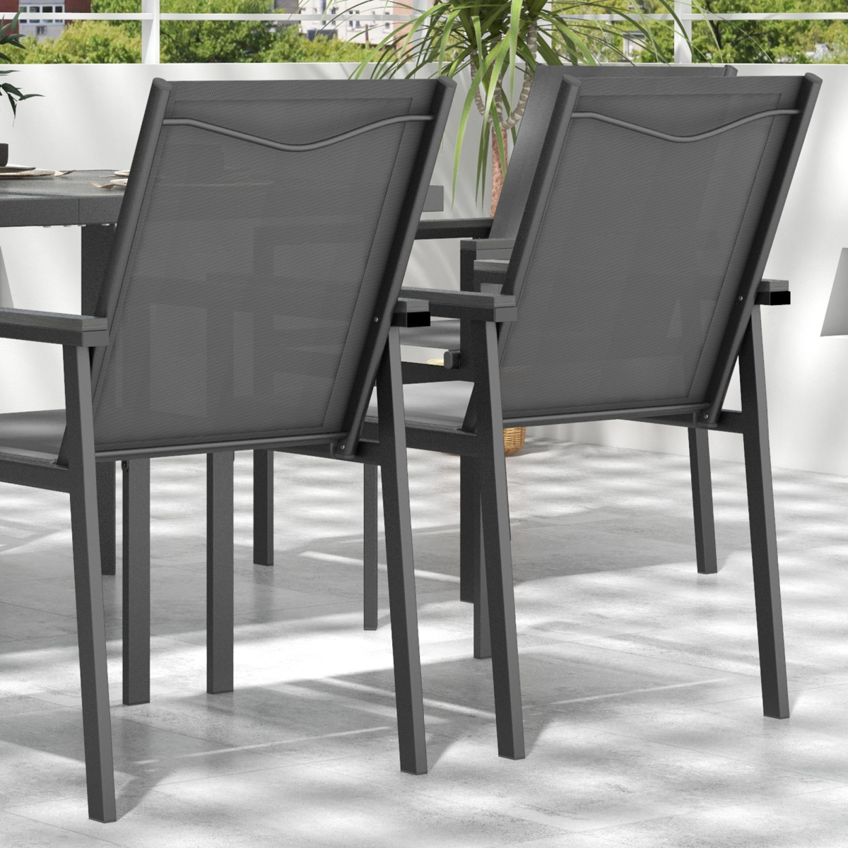 7-Piece Garden Dining Set with Glass Table, 6 Chairs, Grey