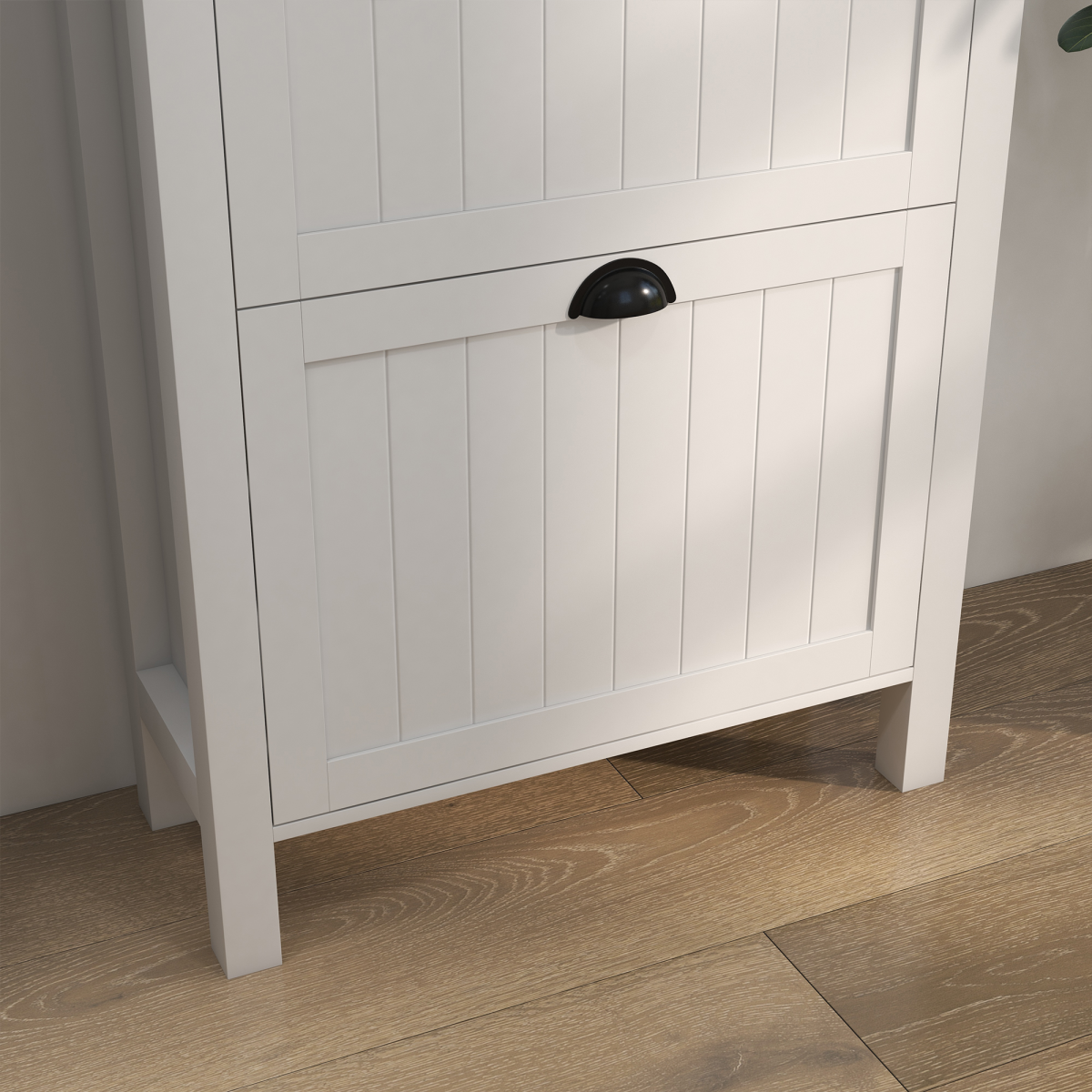 Slim White Shoe Cabinet with 2 Flip Drawers & Storage Top