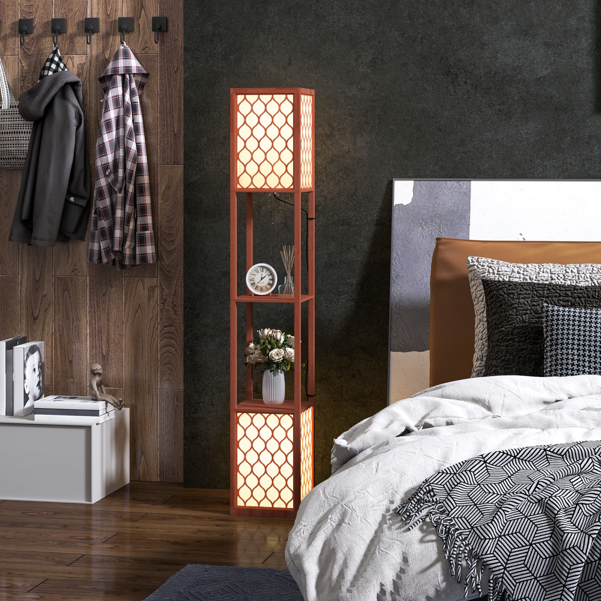 2-Light Modern Floor Lamp with Stylish Shelves - Elegant & Functional!