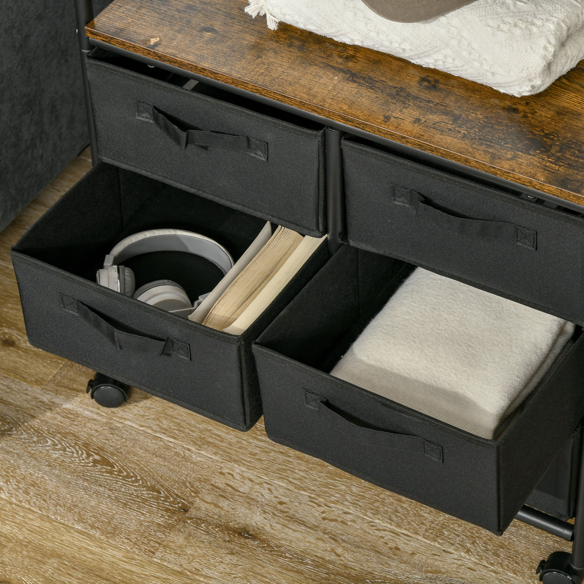 Versatile 6-Drawer Hanging Clothes Rack with Rolling Wheels for Easy Storage