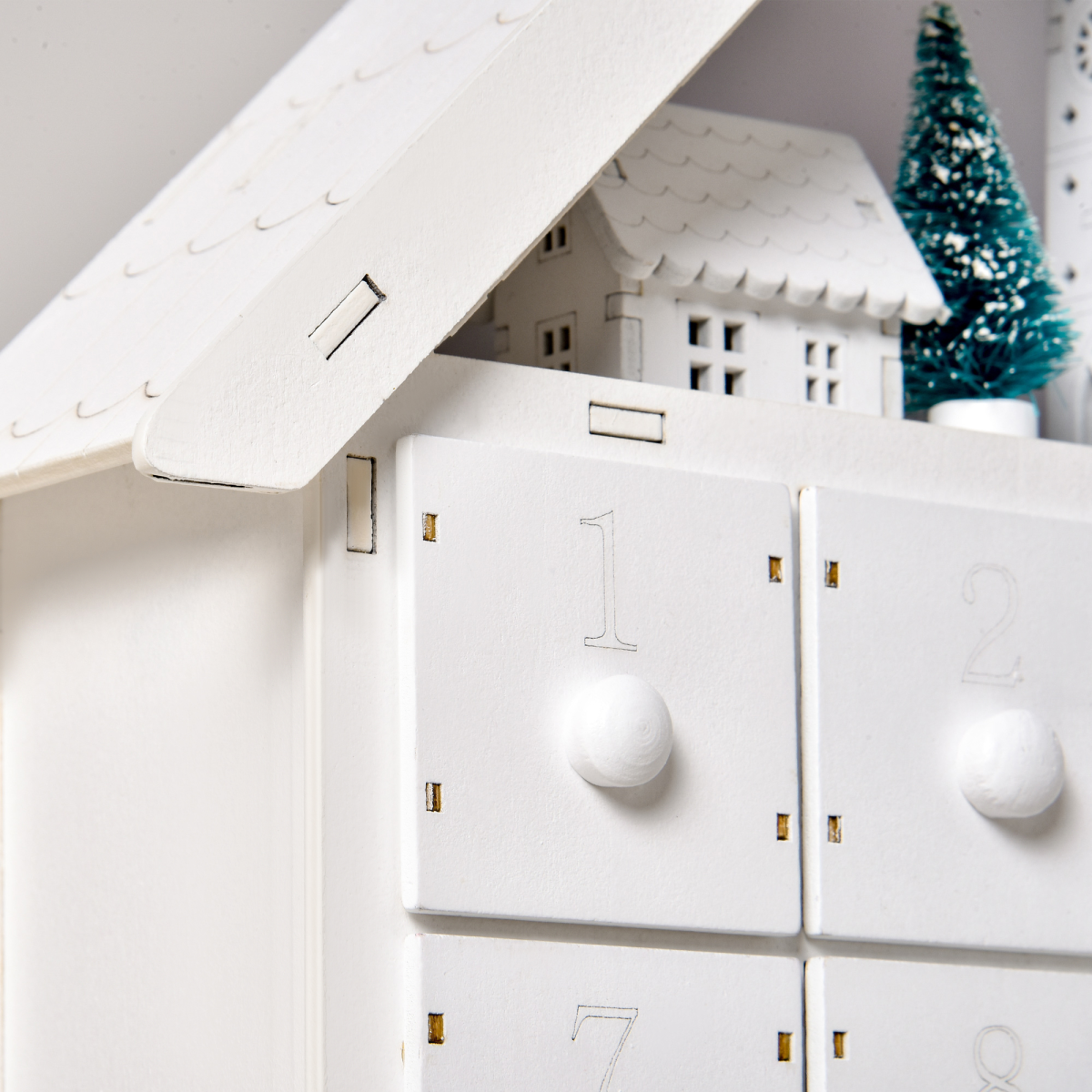 Wooden 24-Drawer Advent Calendar with LED Light-Up, White