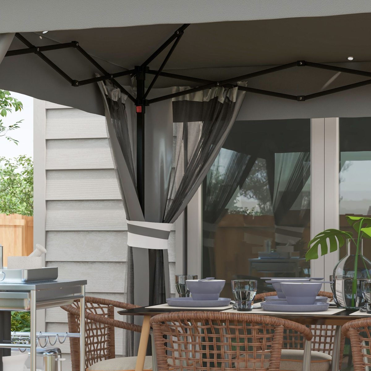 3x3m Pop-Up Gazebo with Solar LED Lights and Curtain Netting - Grey