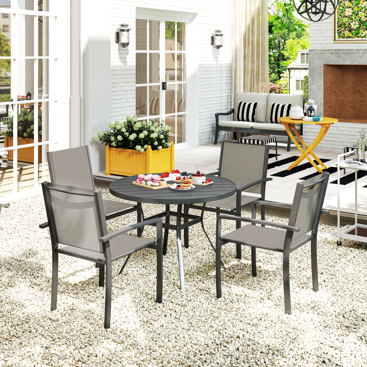 Elegant 5-Piece Patio Set: Round Table & 4 Stackable Texteline Chairs