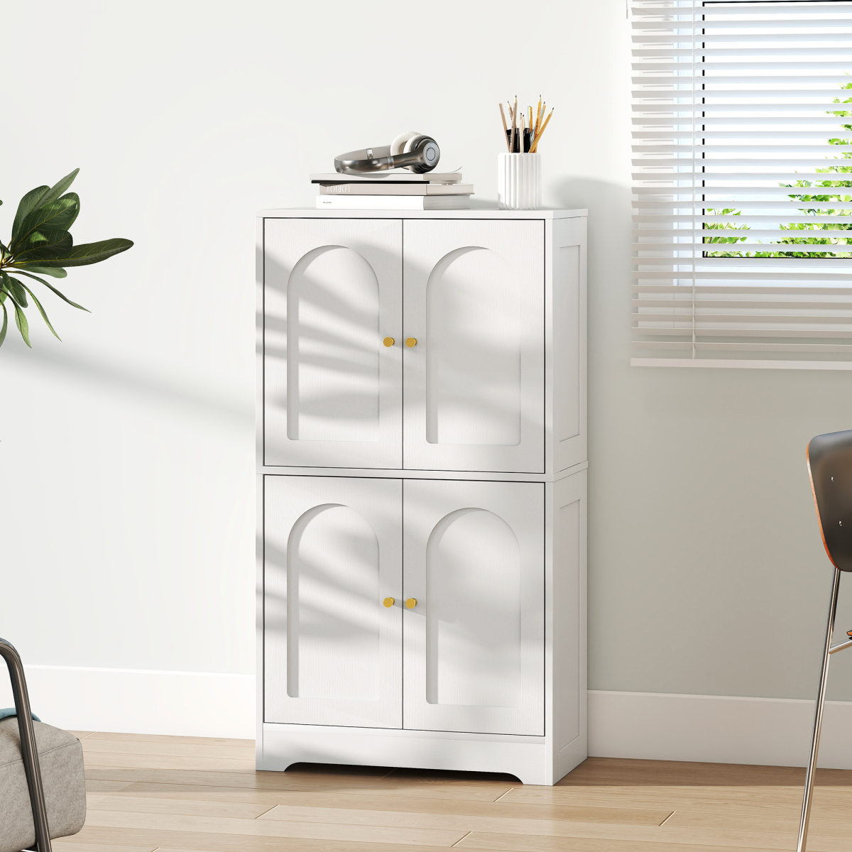 Elegant 110cm Kitchen Cupboard with Adjustable Shelves & Arched Doors