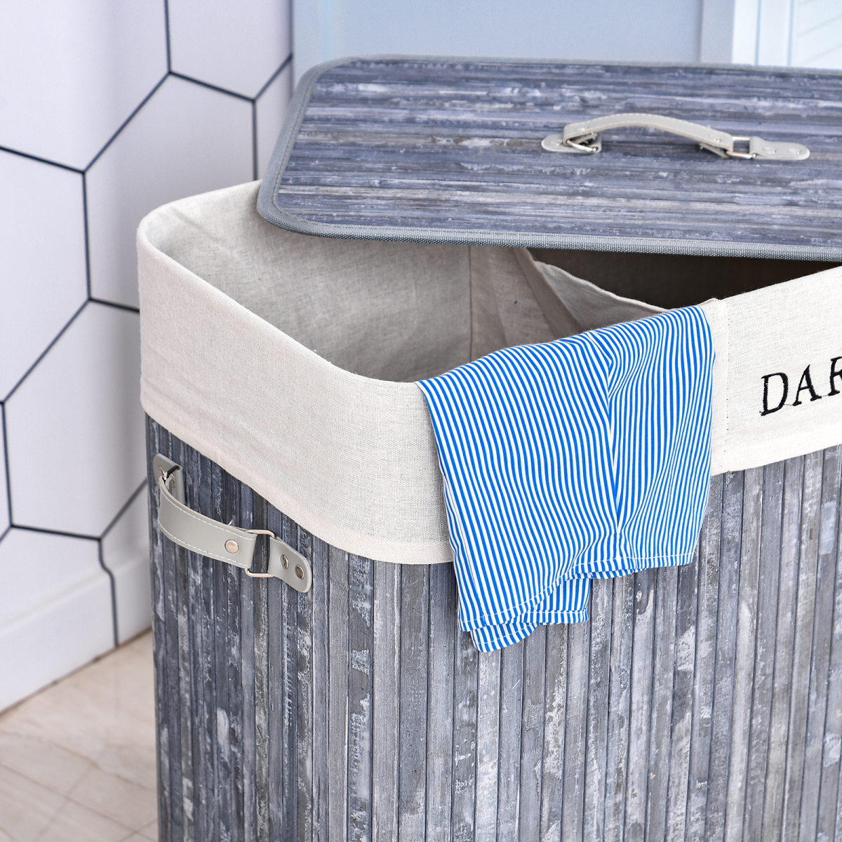 Bamboo Laundry Hamper with Removable Liner, Foldable & Lightweight
