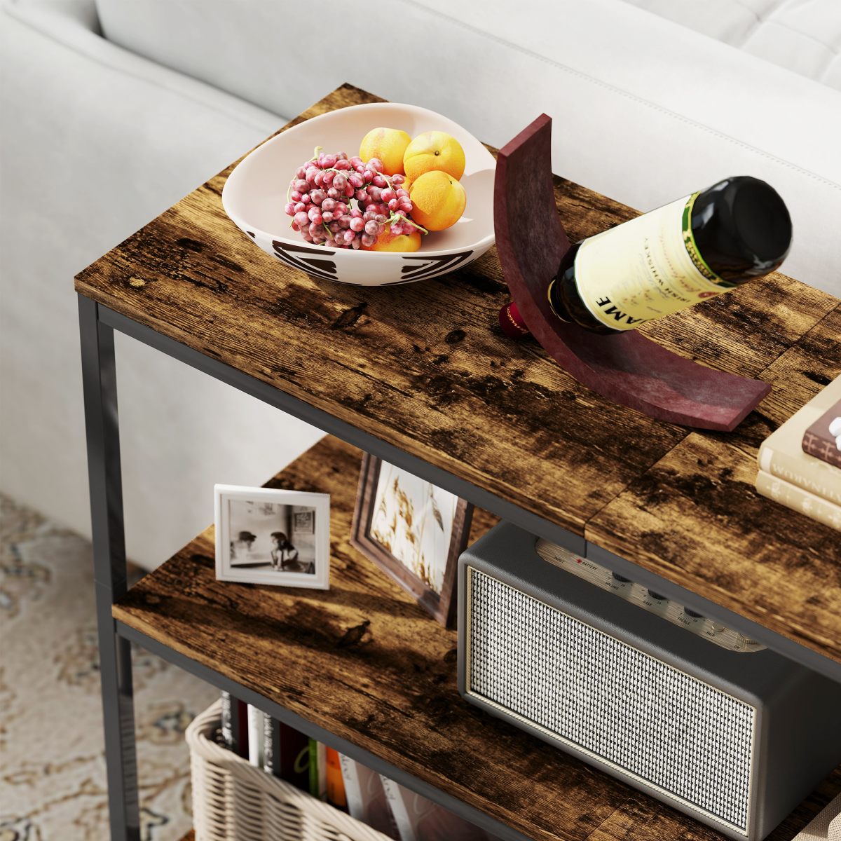 Rustic Industrial 3-Tier Console Table - Stylish Storage Solution