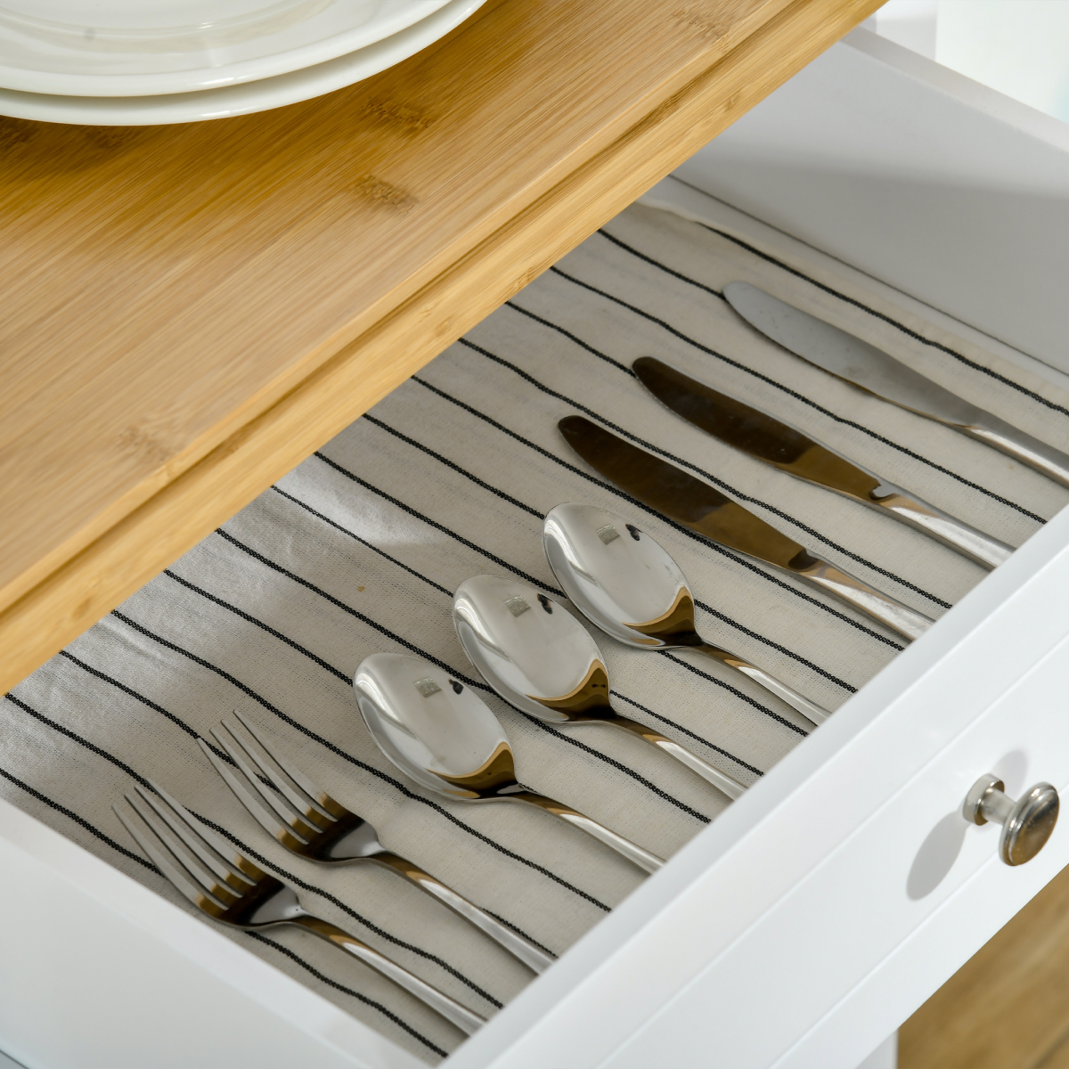 Elegant Rolling Kitchen Cart with Drawer & Towel Rail - Versatile White Design